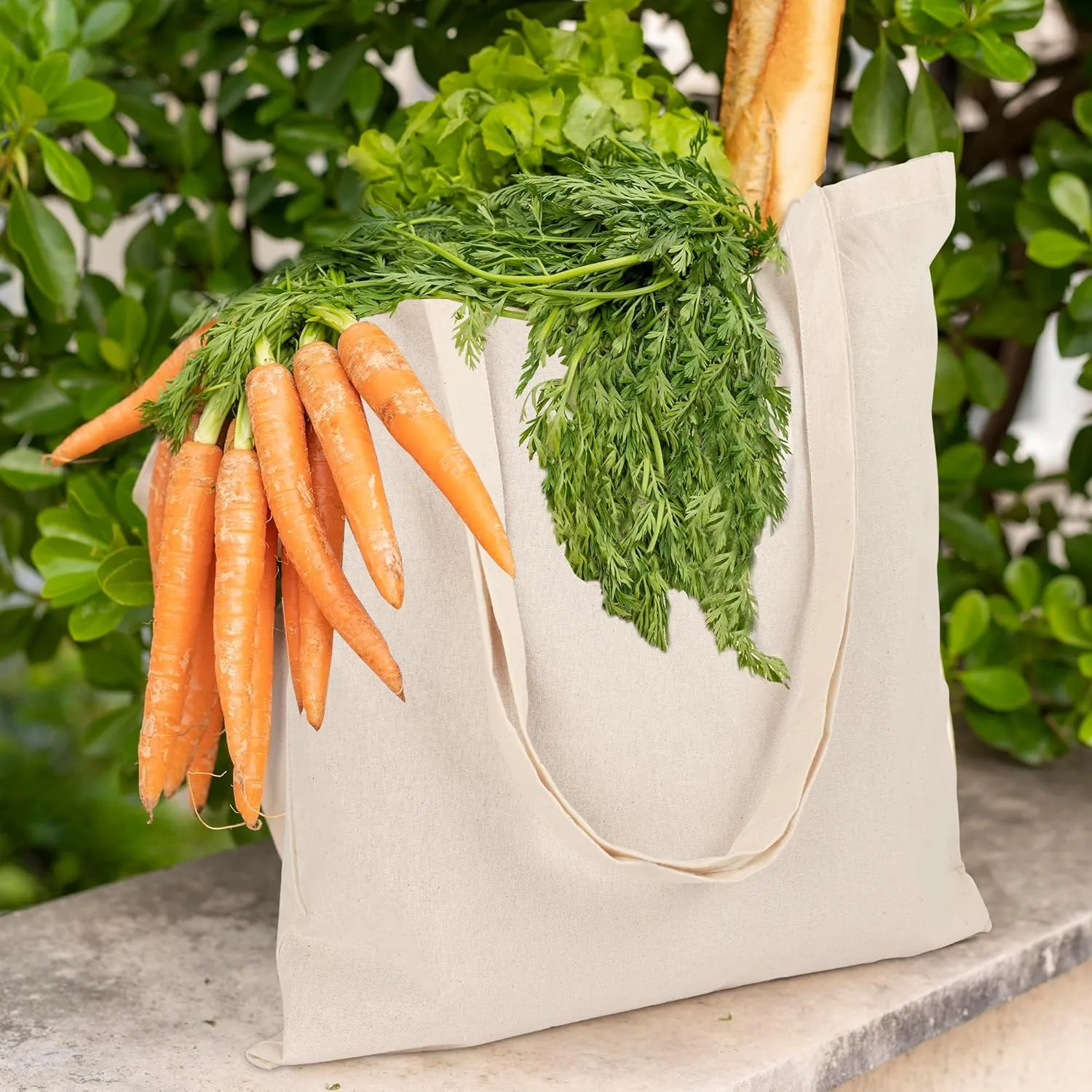 Urban Villa 6 Pack Reusable Grocery Bags 15’’x16’’ with 27’’ long Handle Natural Color 100% Cotton Tote Bags Medium Weight Grocery Shopping Cloth Bags Great Choice for Promotion Gift DIY Advertising