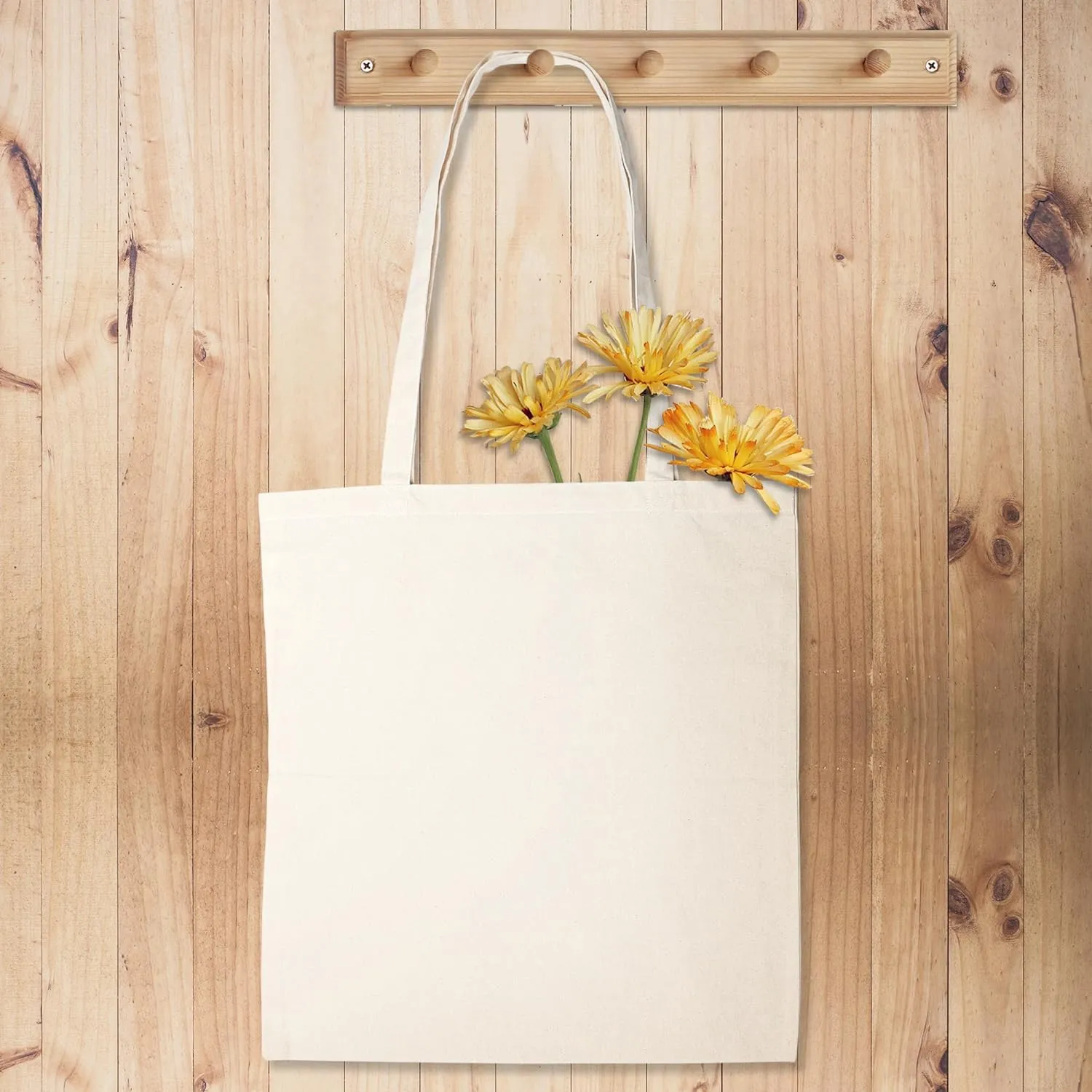 Urban Villa 6 Pack Reusable Grocery Bags 15’’x16’’ with 27’’ long Handle Natural Color 100% Cotton Tote Bags Medium Weight Grocery Shopping Cloth Bags Great Choice for Promotion Gift DIY Advertising