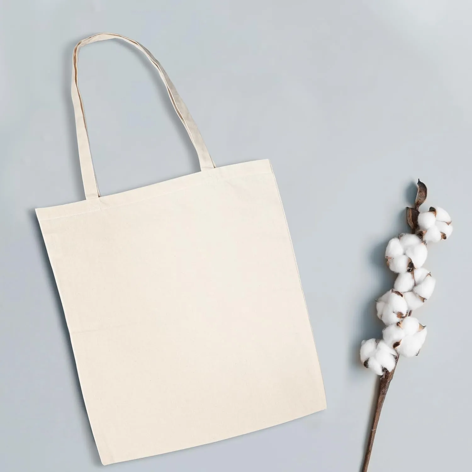 Urban Villa 6 Pack Reusable Grocery Bags 15’’x16’’ with 27’’ long Handle Natural Color 100% Cotton Tote Bags Medium Weight Grocery Shopping Cloth Bags Great Choice for Promotion Gift DIY Advertising
