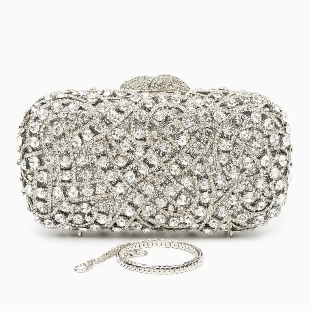 Valentina Rhinestones Clutch Bag - Silver