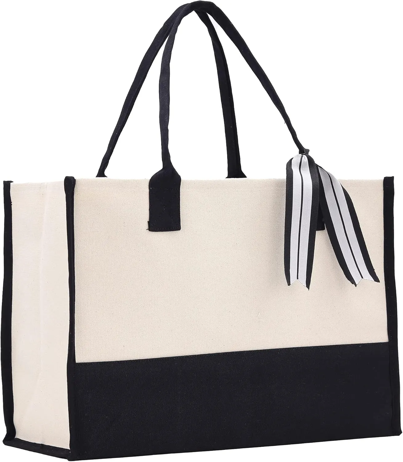 VANESSA ROSELLA Personalized Gift Monogram Initial 100% Cotton Two Tone Chic Tote Bag with Customize Option - Black