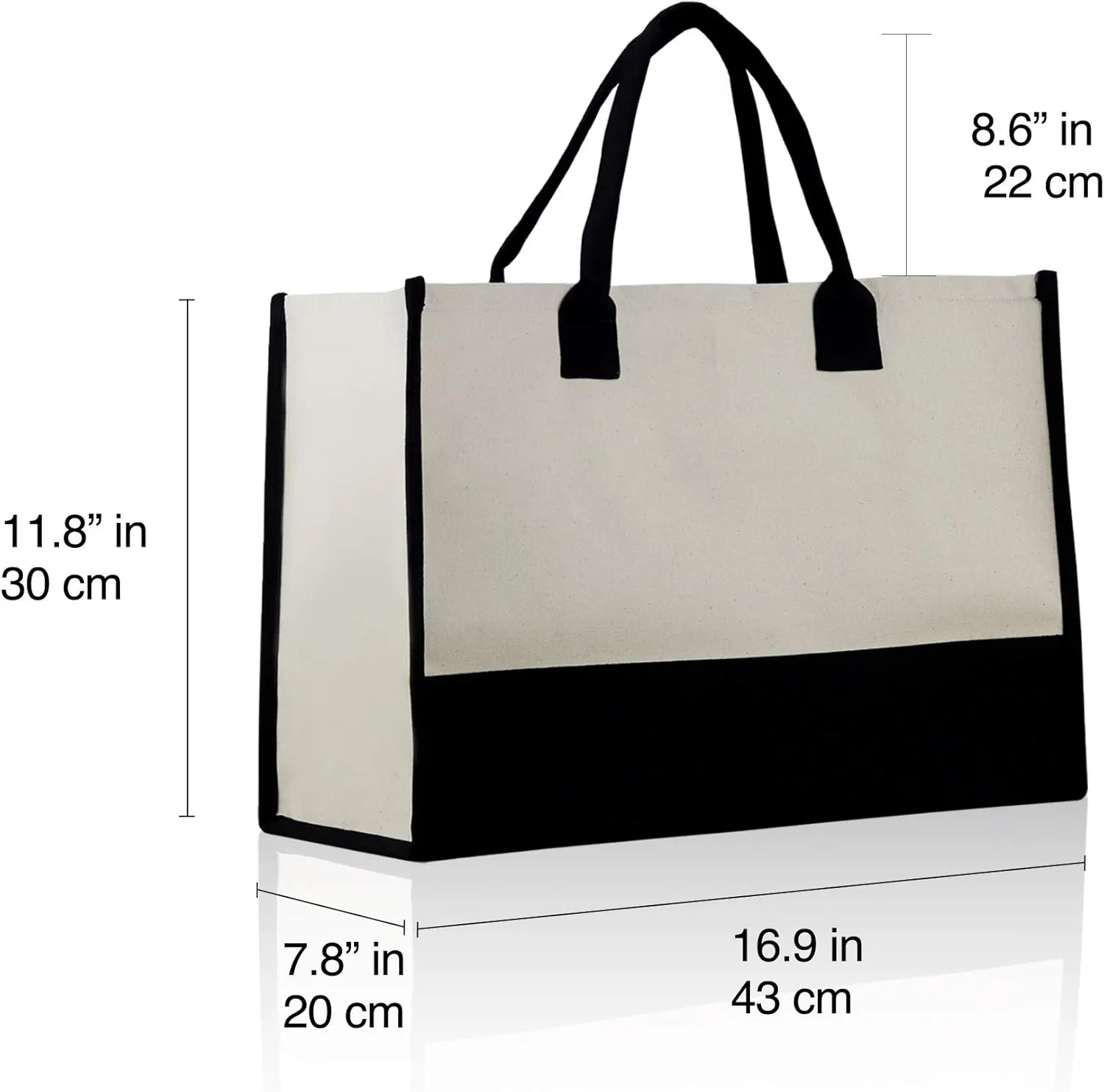 VANESSA ROSELLA Personalized Gift Monogram Initial 100% Cotton Two Tone Chic Tote Bag with Customize Option - Black