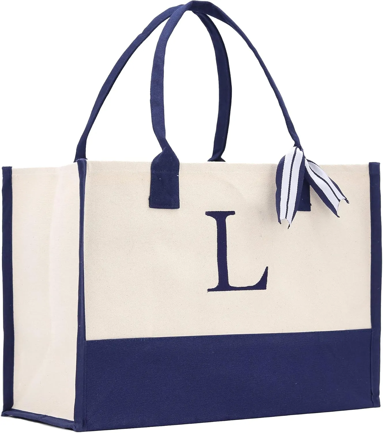 VANESSA ROSELLA Premium Quality Personalized Gift Monogram Initial 100% Cotton Chic Tote Bag with Customize Option - Navy
