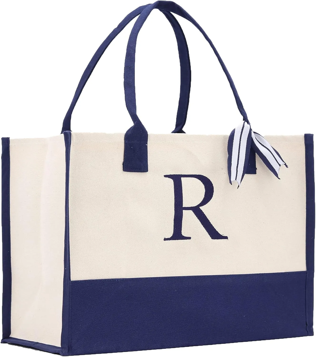 VANESSA ROSELLA Premium Quality Personalized Gift Monogram Initial 100% Cotton Chic Tote Bag with Customize Option - Navy