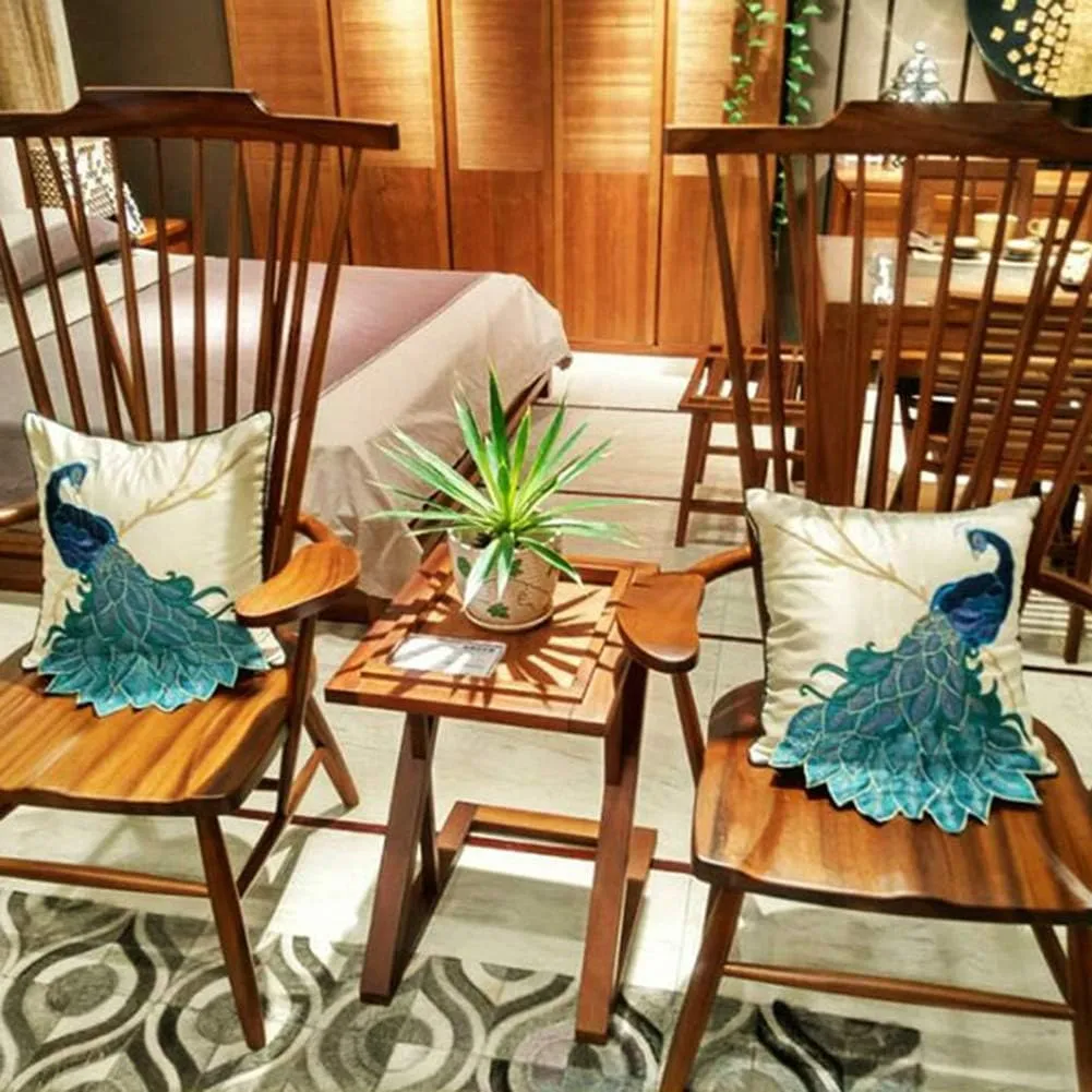 vctops Embroidered Peacock Decorative Throw Pillow Case Silky Satin Cushion Cover Peacock 1 18"X18"