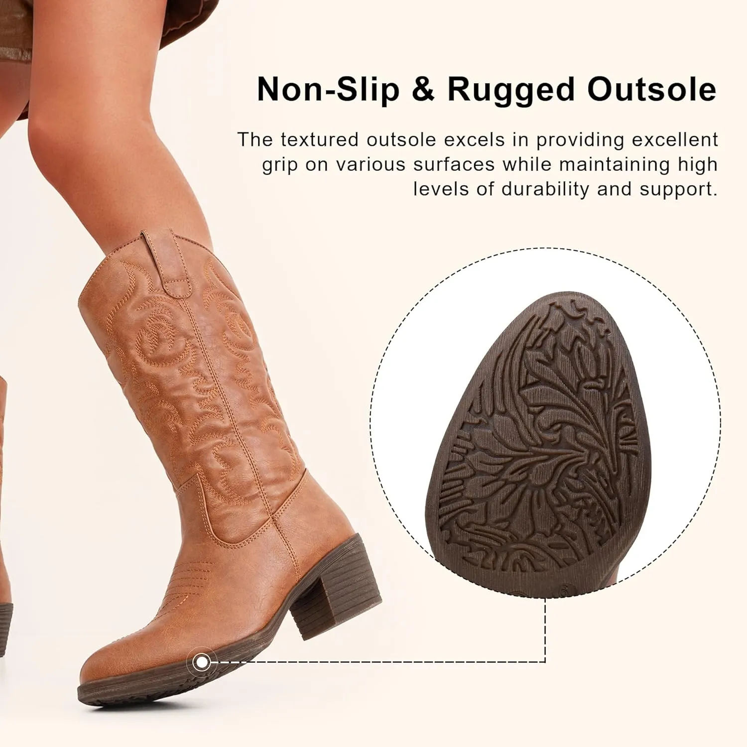 Vepose Women's Cowboy Boots Western Cowgirl Round Toe Mid Calf Boots for Women