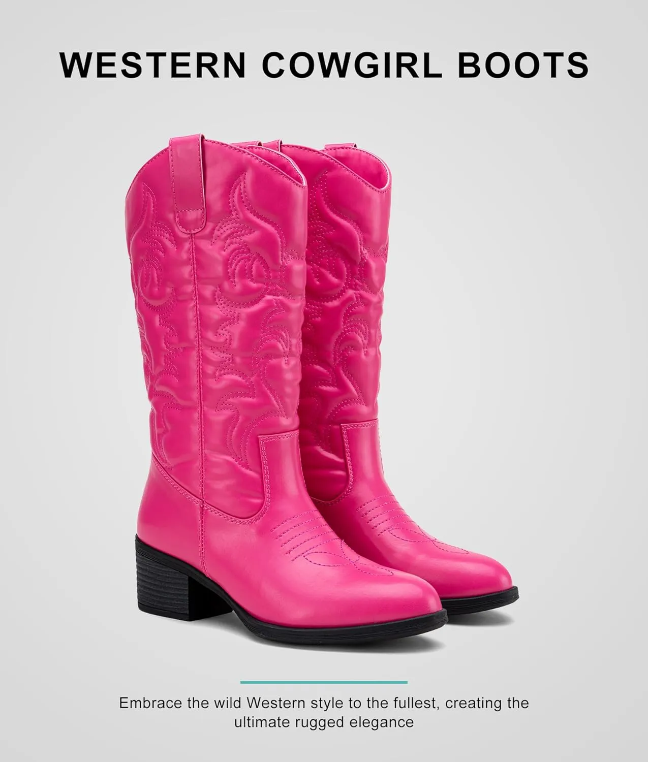 Vepose Women's Cowboy Boots Western Cowgirl Round Toe Mid Calf Boots for Women