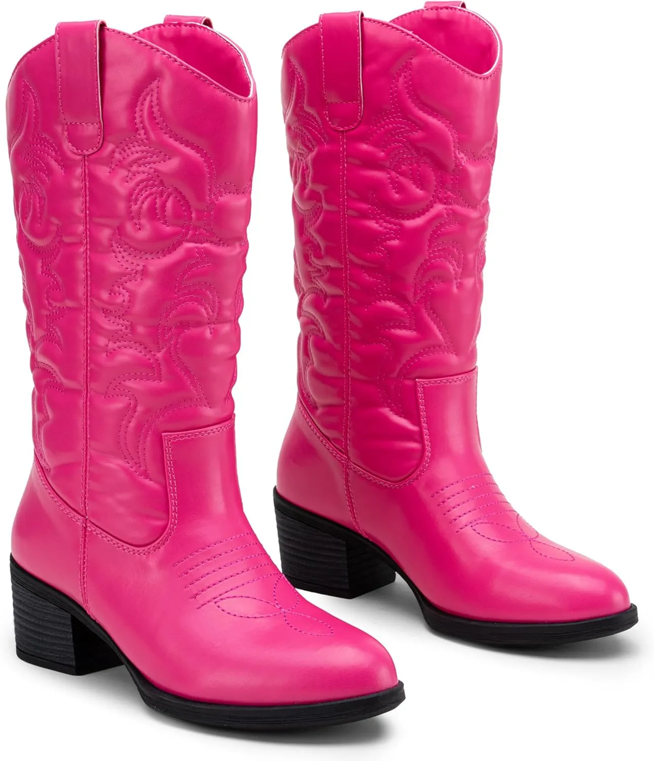 Vepose Women's Cowboy Boots Western Cowgirl Round Toe Mid Calf Boots for Women