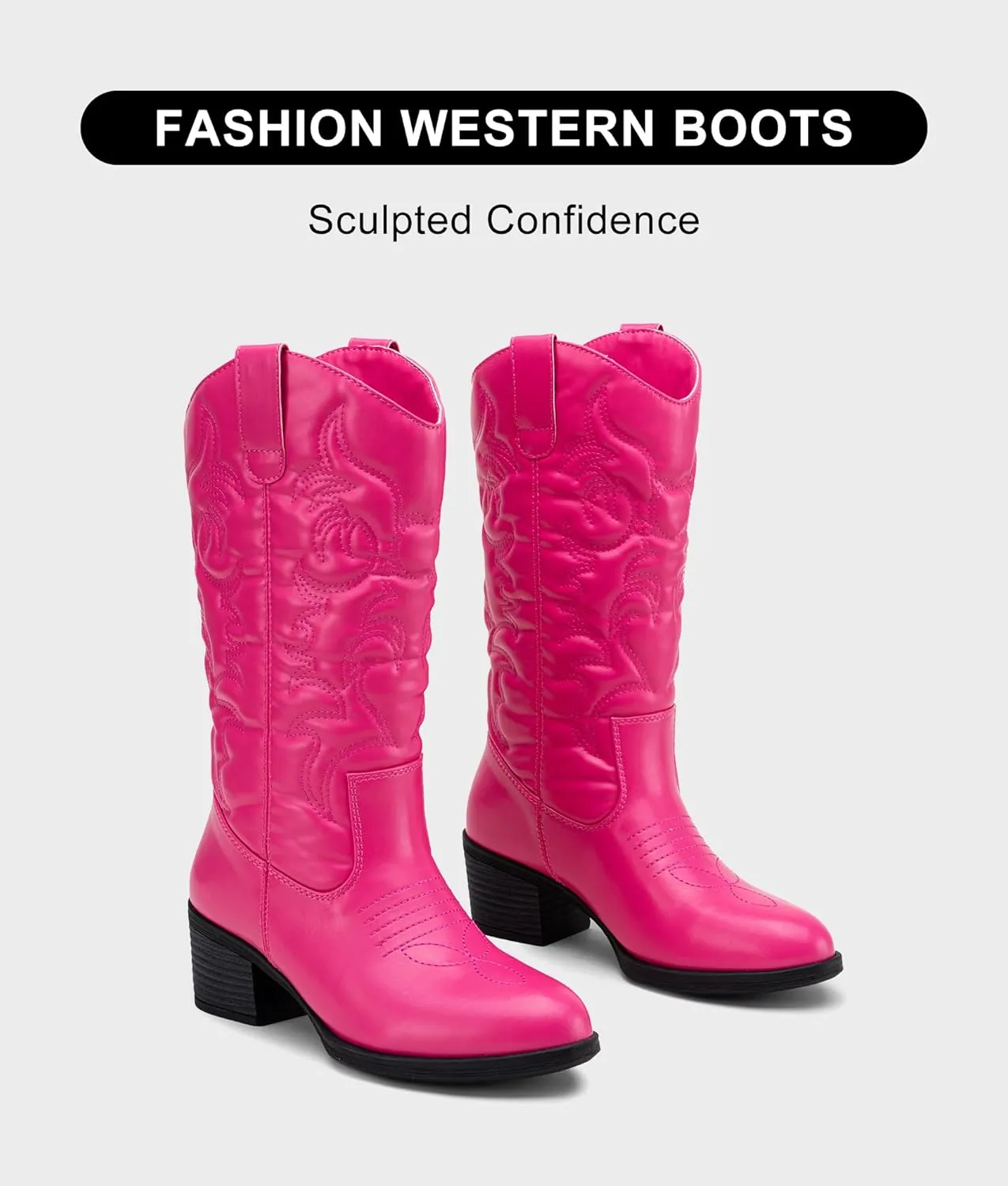 Vepose Women's Cowboy Boots Western Cowgirl Round Toe Mid Calf Boots for Women