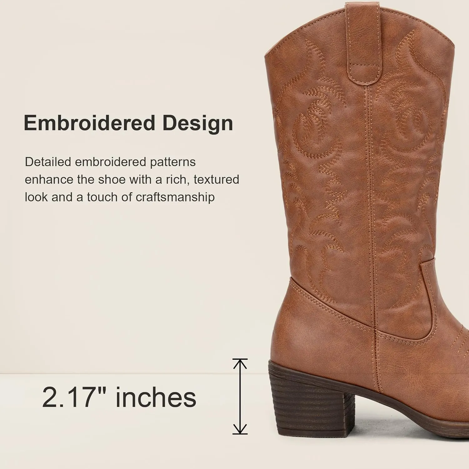 Vepose Women's Cowboy Boots Western Cowgirl Round Toe Mid Calf Boots for Women