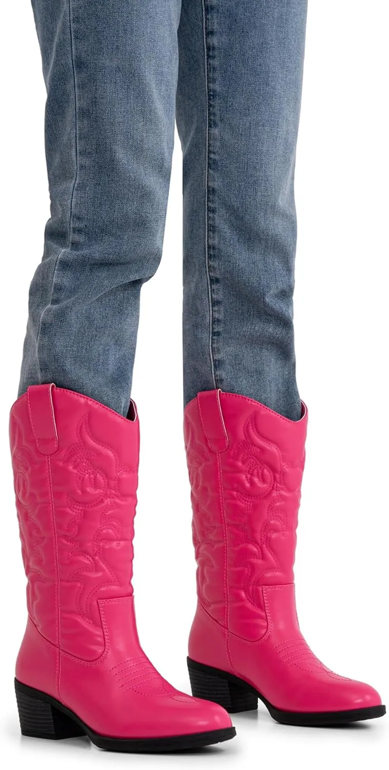 Vepose Women's Cowboy Boots Western Cowgirl Round Toe Mid Calf Boots for Women