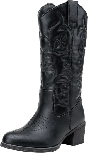 Vepose Women's Cowboy Boots Western Cowgirl Round Toe Mid Calf Boots for Women