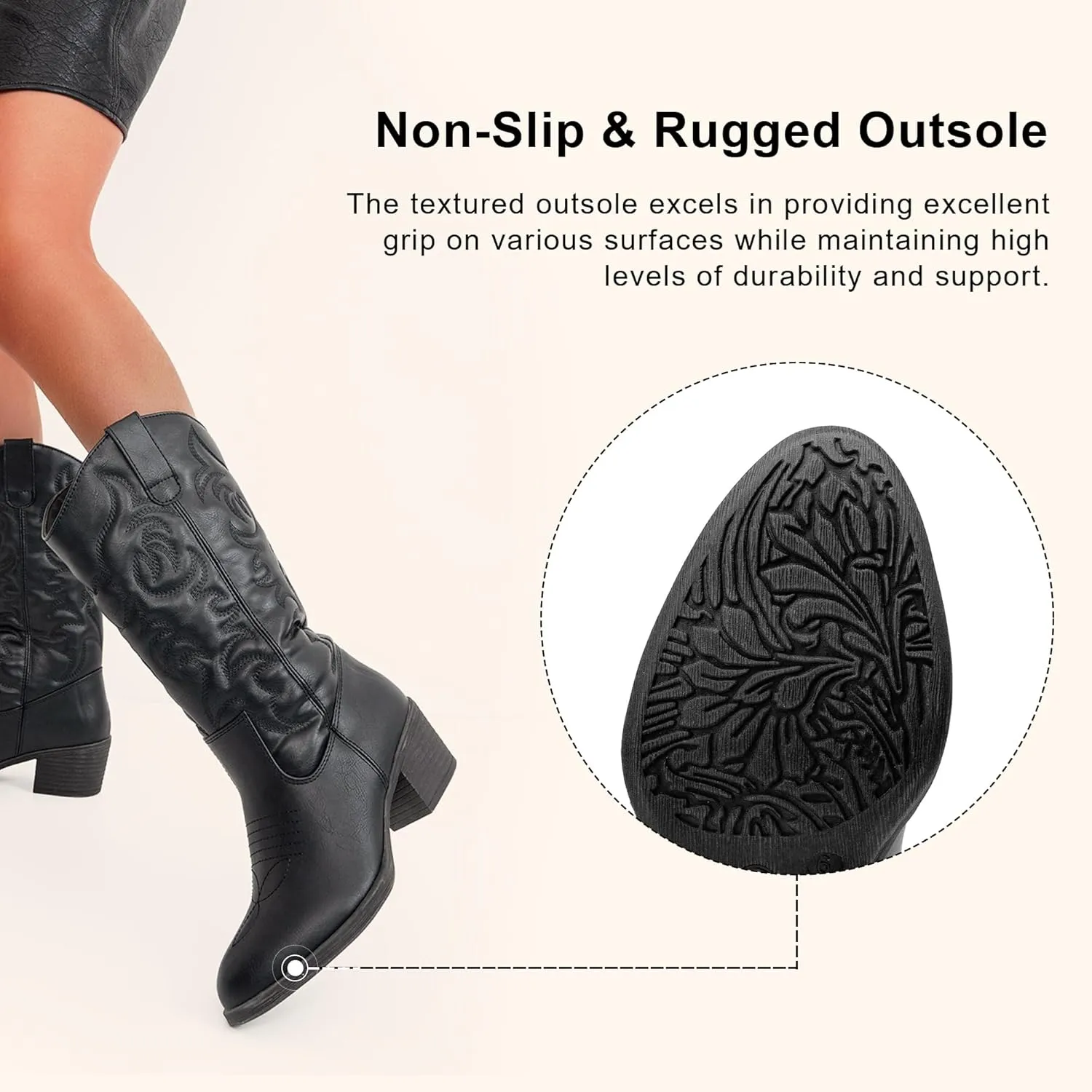 Vepose Women's Cowboy Boots Western Cowgirl Round Toe Mid Calf Boots for Women