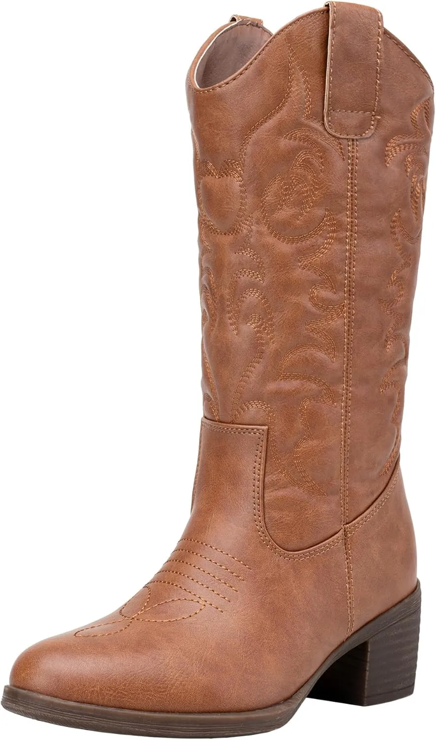 Vepose Women's Cowboy Boots Western Cowgirl Round Toe Mid Calf Boots for Women