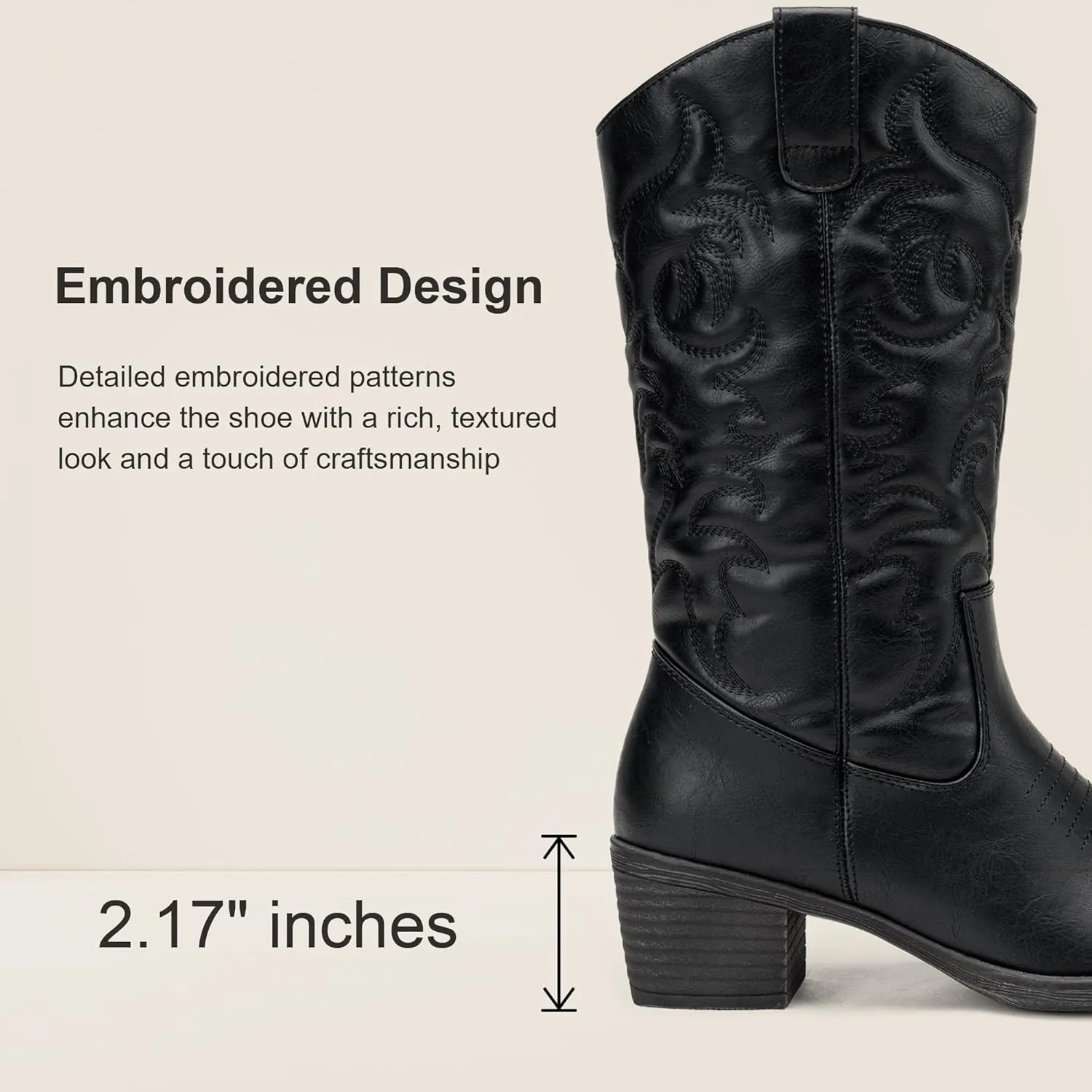Vepose Women's Cowboy Boots Western Cowgirl Round Toe Mid Calf Boots for Women