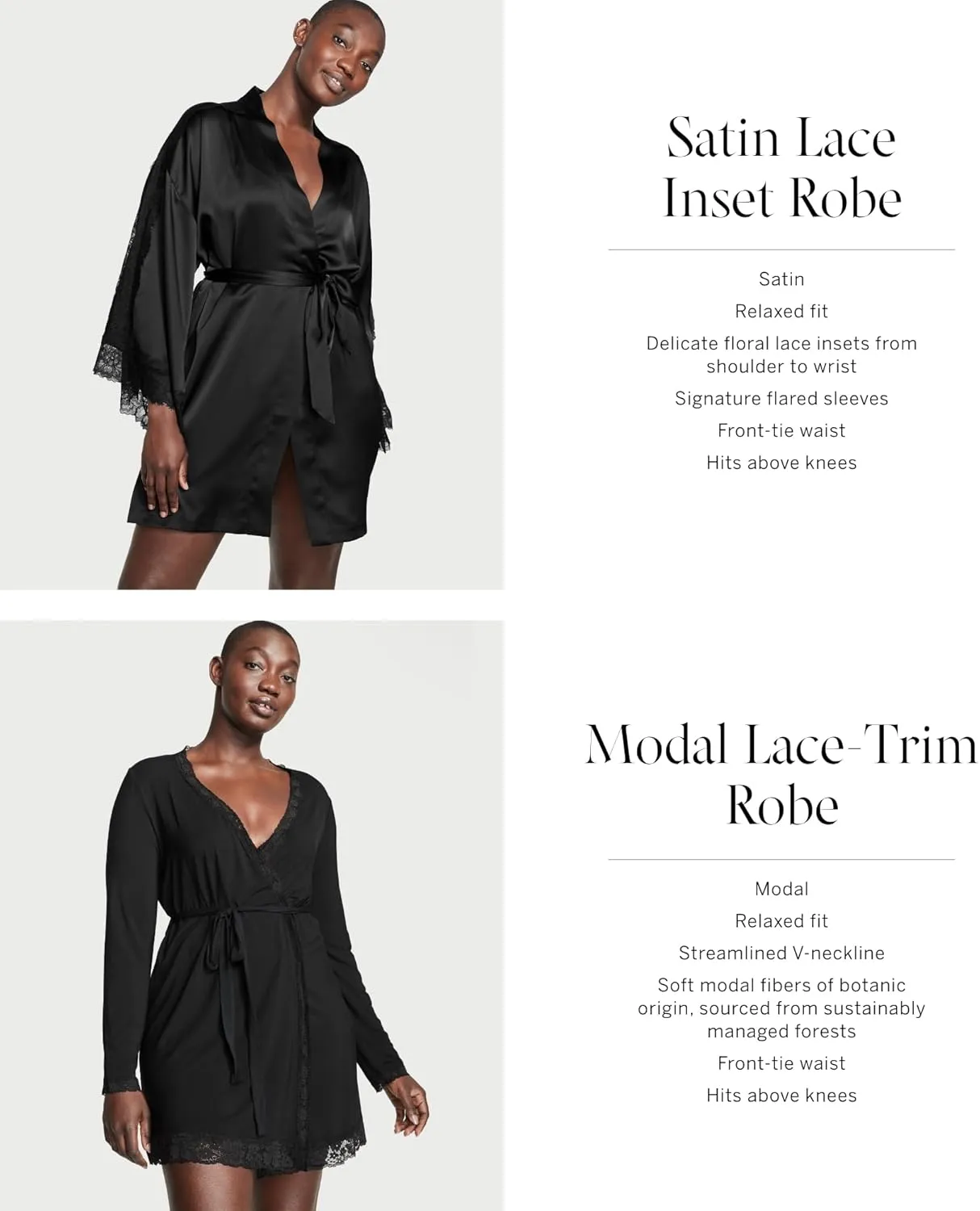 Victoria's Secret Luxe Satin Jacquard Lace Inset Robe, Women's Sleepwear (XS-XXL)
