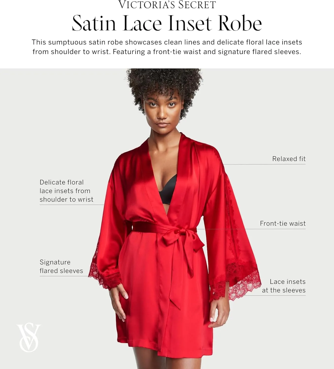 Victoria's Secret Luxe Satin Jacquard Lace Inset Robe, Women's Sleepwear (XS-XXL)