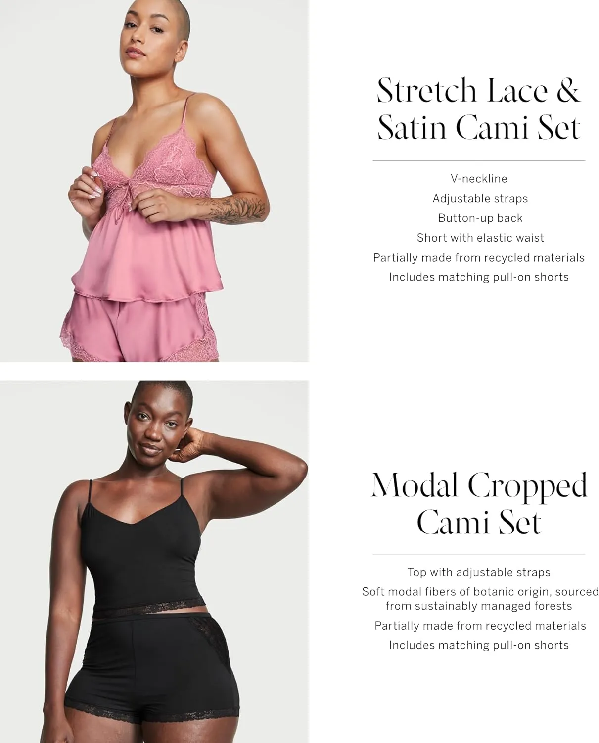 Victoria's Secret Stretch Lace & Satin Cami Set, Women's Sleepwear (XS-XXL)