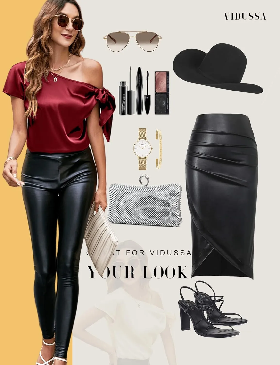 VIDUSSA Women's Off Shoulder Silk Tops Casual Short Sleeve Asymmetrical Neck Satin Blouse Shirts