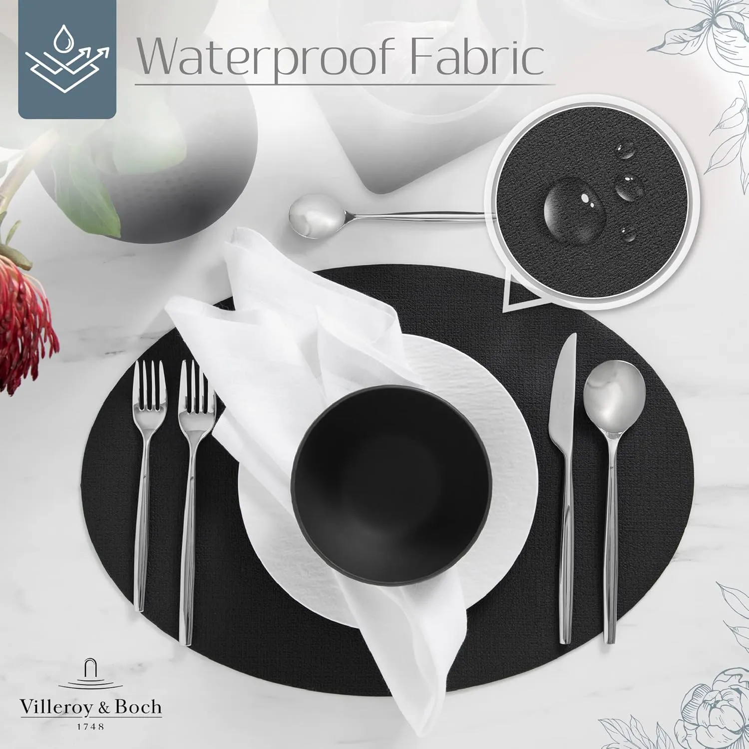 Villeroy & Boch Manufacture Rock Faux-Leather Oval Reversible Placemats, Set of 4, Black