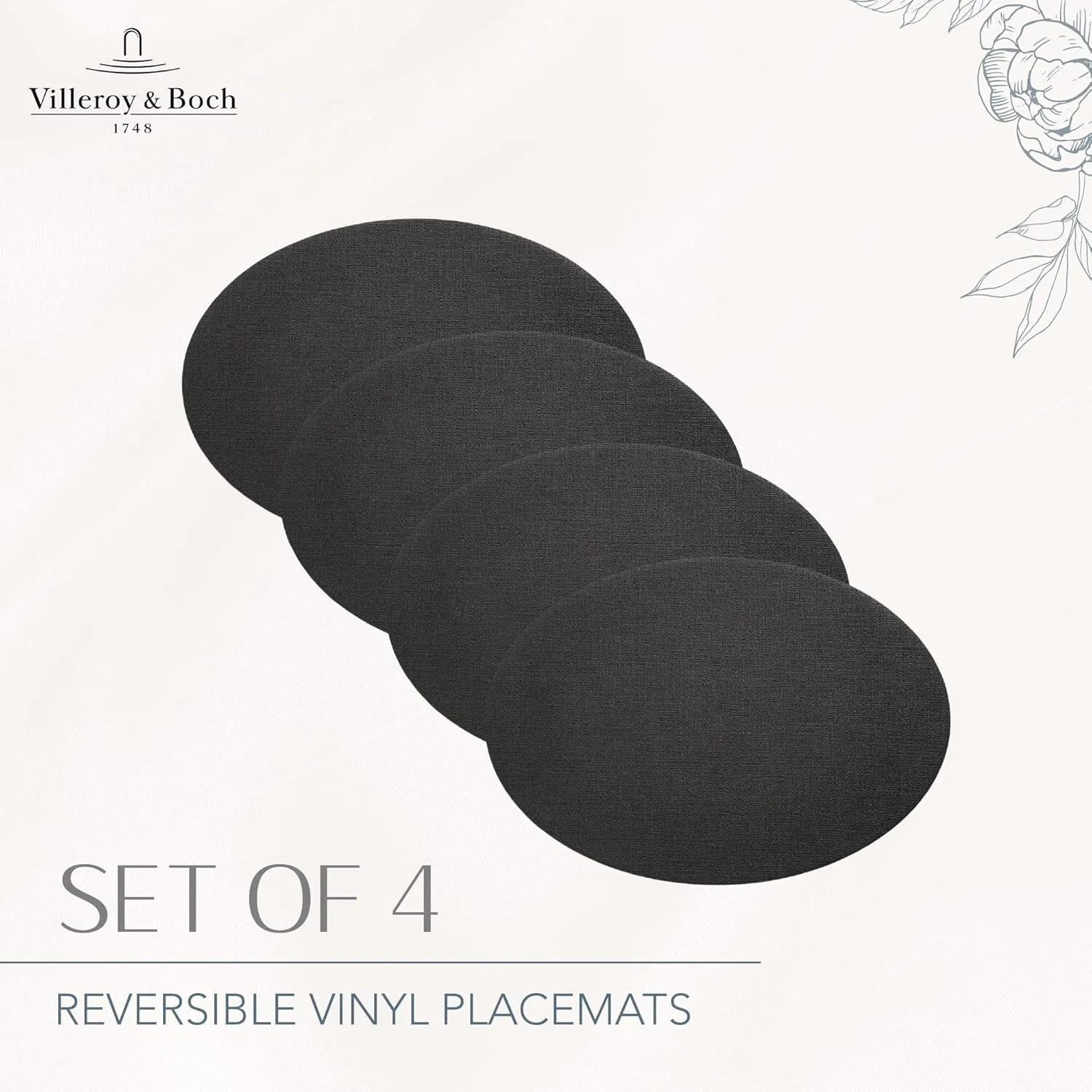 Villeroy & Boch Manufacture Rock Faux-Leather Oval Reversible Placemats, Set of 4, Black