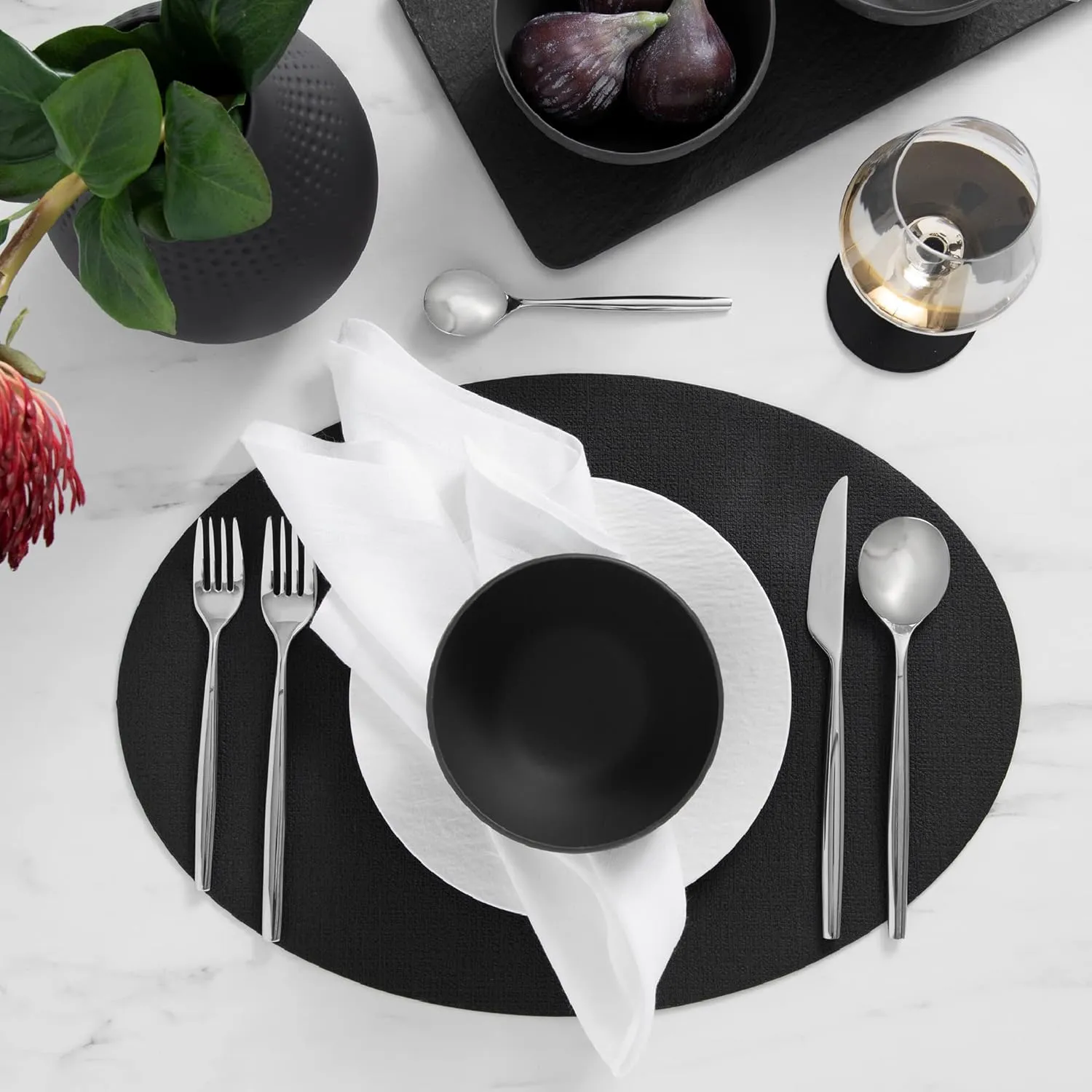 Villeroy & Boch Manufacture Rock Faux-Leather Oval Reversible Placemats, Set of 4, Black