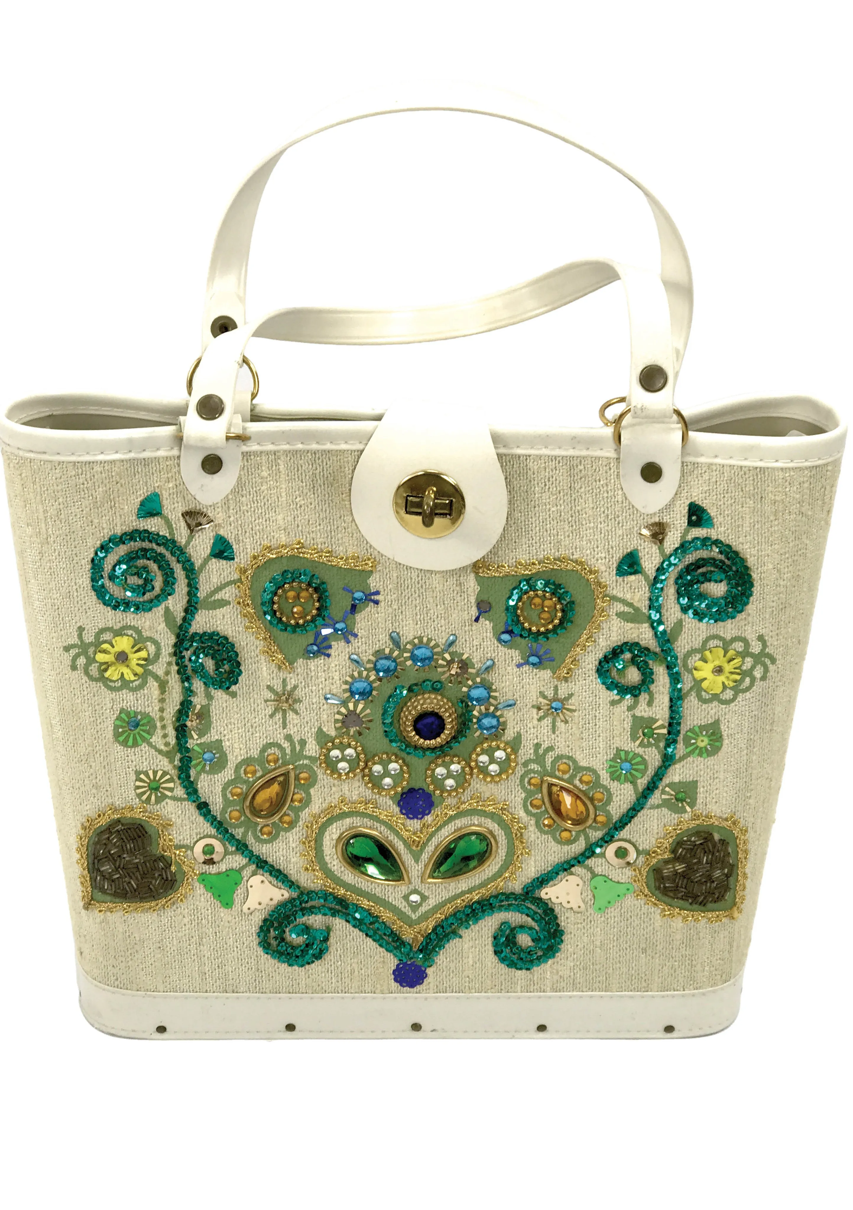 Vintage 1960s Edith Collins Jewelled Canvas Handbag - New!