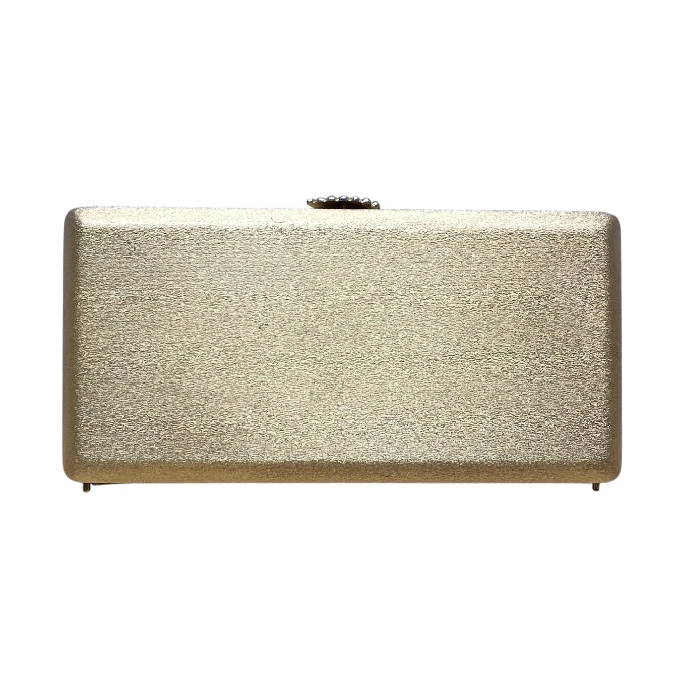 Vintage Volupté Gold Hard Shell Rhinestone Clasp Clutch Purse Sz S