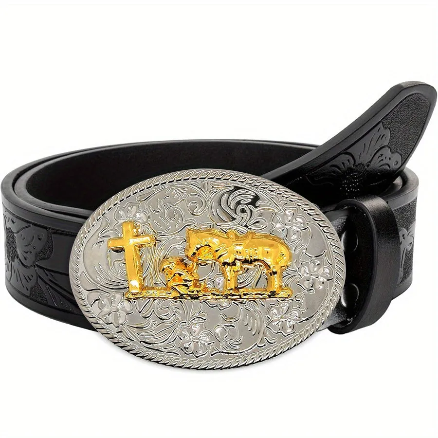 Vintage Western Cowboy Style Belt with Bull Head Buckle