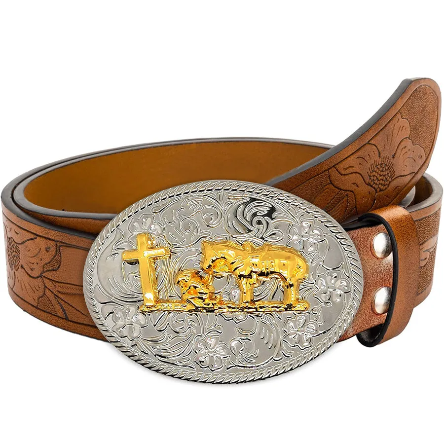 Vintage Western Cowboy Style Belt with Bull Head Buckle