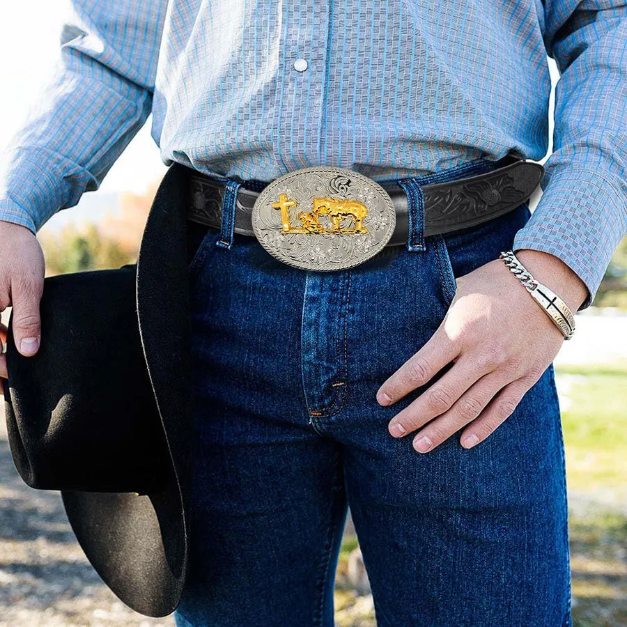 Vintage Western Cowboy Style Belt with Bull Head Buckle
