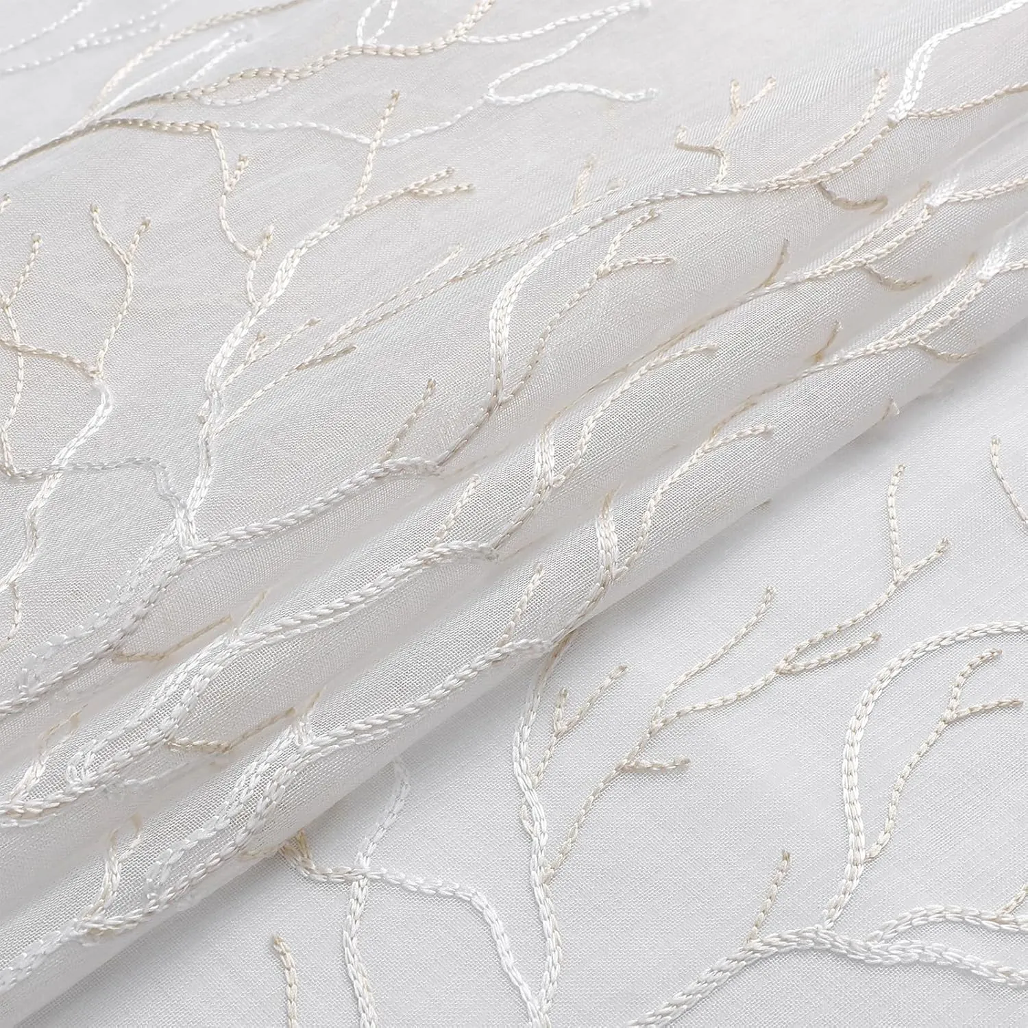 VISIONTEX Sheer Curtains 84 inch Length 2 Panels Set, Decorative Beige Coral Embroidery, Rod Pocket Embroidered Window Drapes for Living Room and Bedroom, 54" x 84"