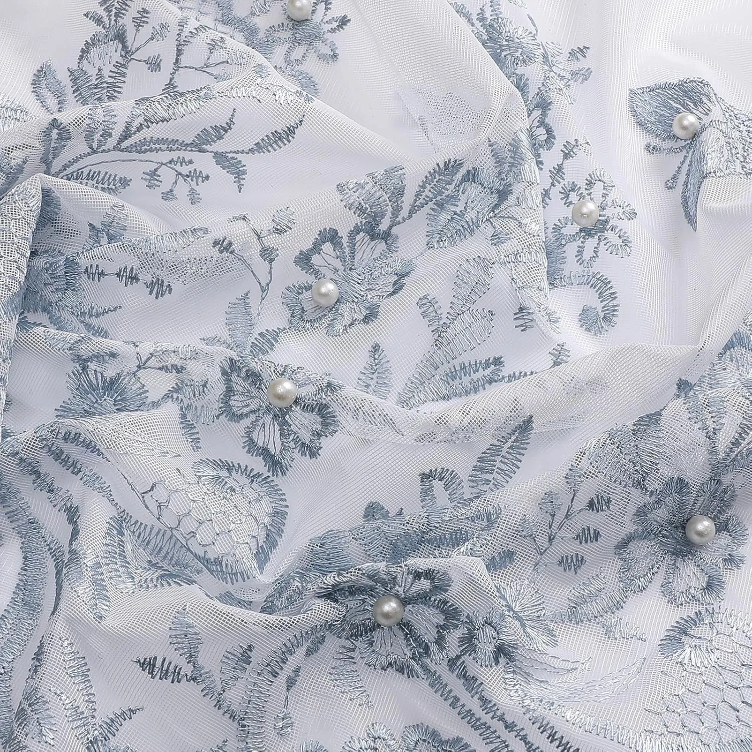 VISIONTEX White Sheer Voile Curtains, Decorative Blue Embossed Butterflies Rod Pocket Window Drapes for Home Kitchen, Living Room and Bedroom 54 x 84 Inch, Set of 2 Curtain Panels