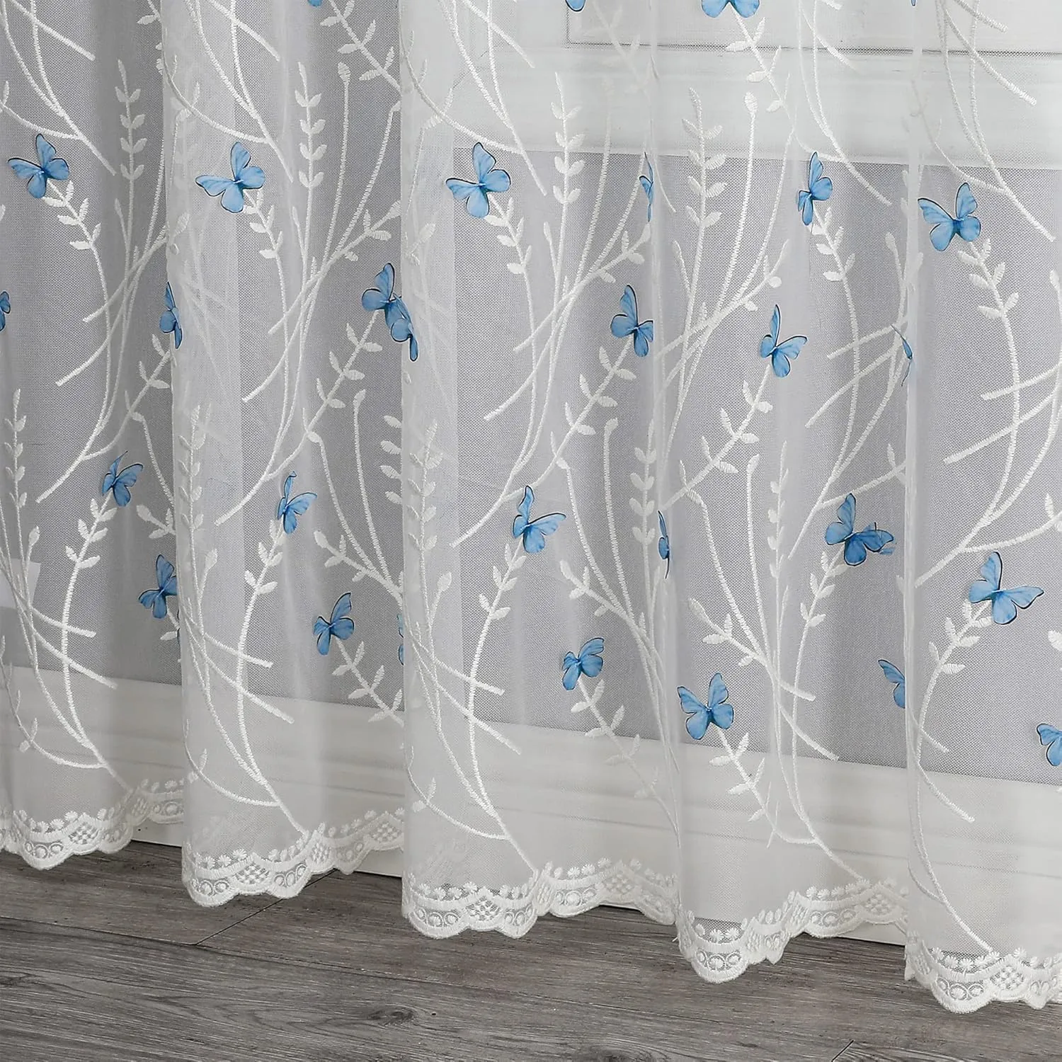 VISIONTEX White Sheer Voile Curtains, Decorative White Embossed Butterflies Rod Pocket Window Drapes for Home Kitchen, Living Room and Bedroom 54 x 84 Inch, Set of 2 Curtain Panels
