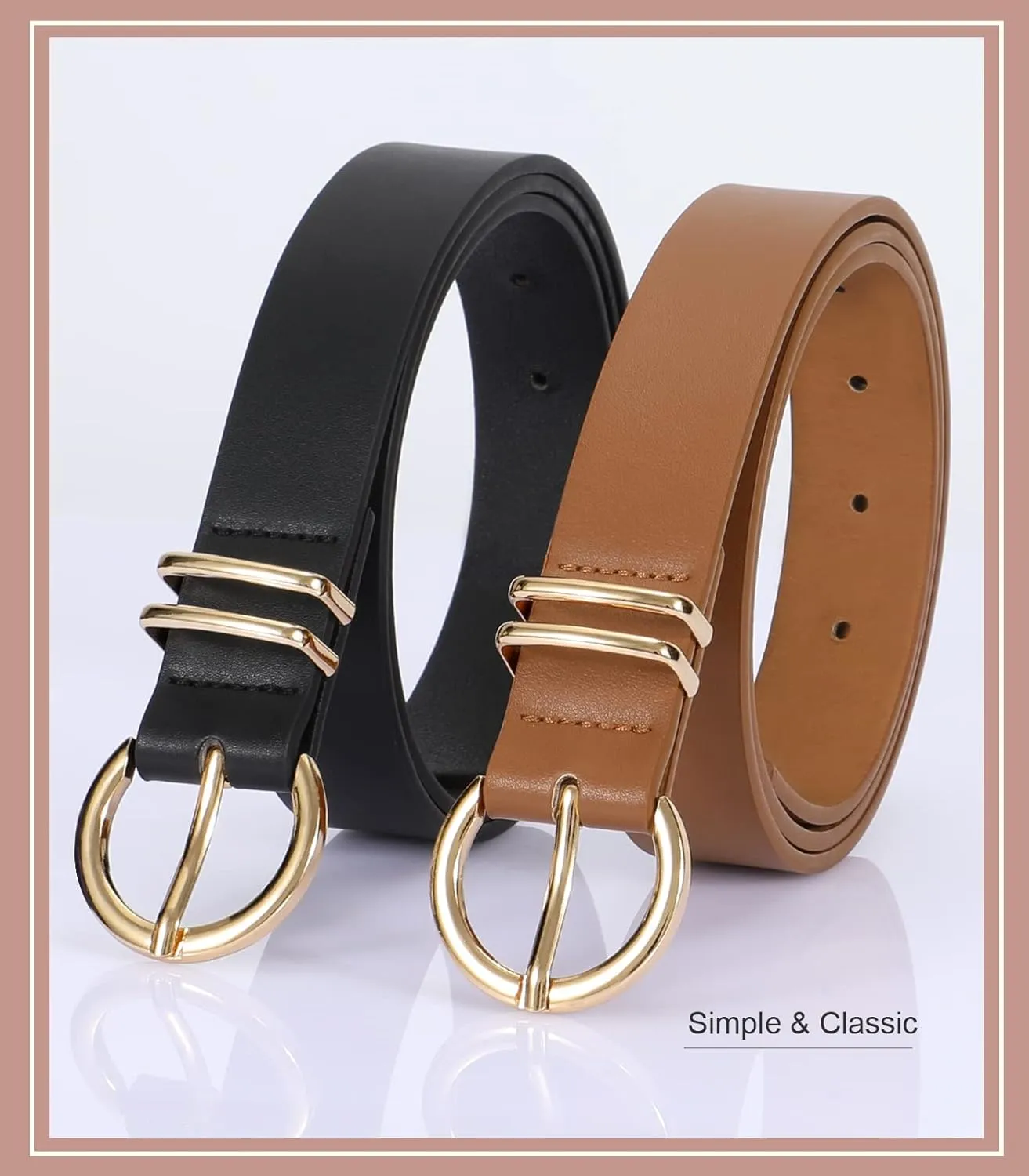 VONMELLI 3 Pack Women's Belts for Jeans Pants Fashion Gold Buckle Ladies Dress Belt