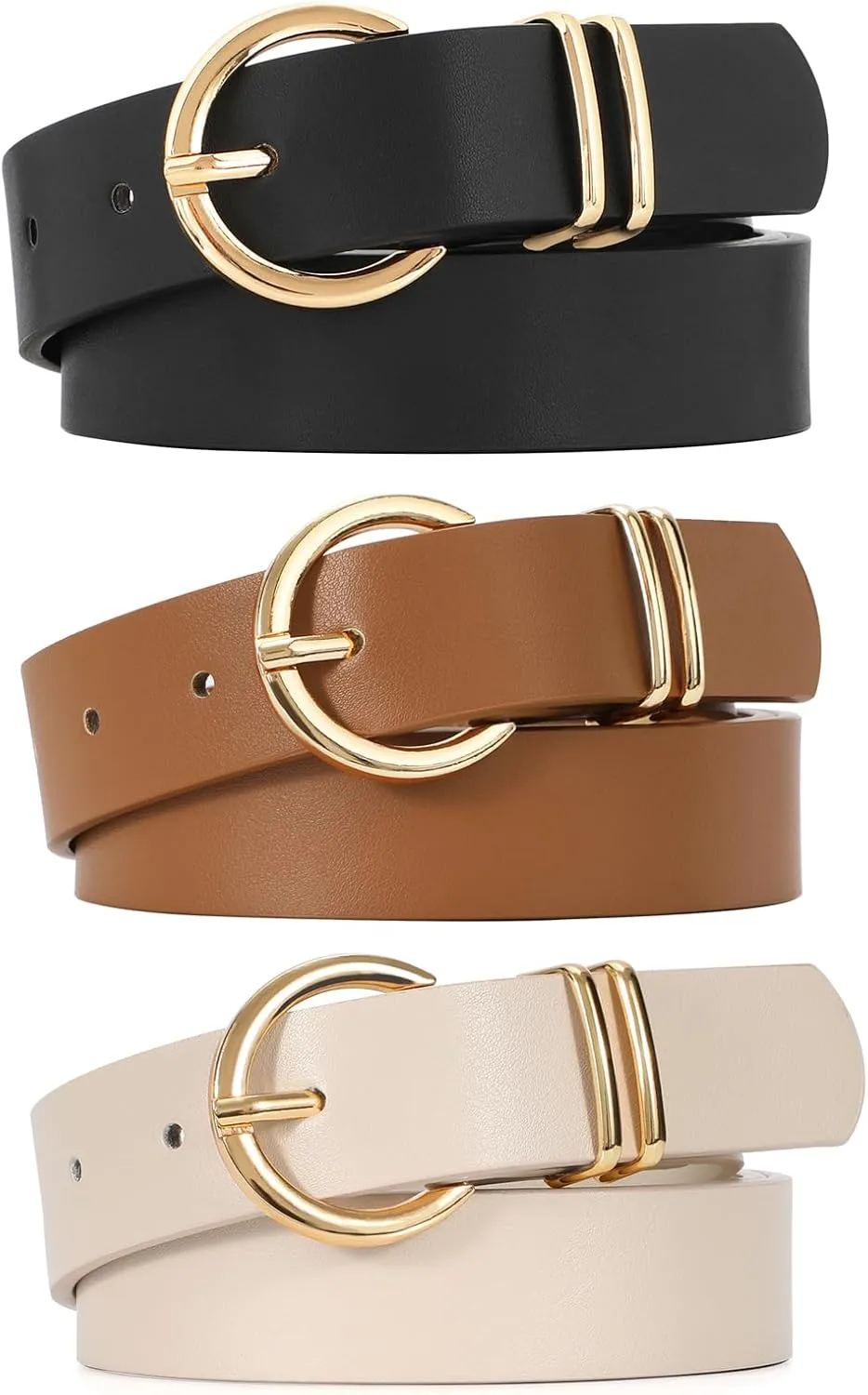 VONMELLI 3 Pack Women's Belts for Jeans Pants Fashion Gold Buckle Ladies Dress Belt