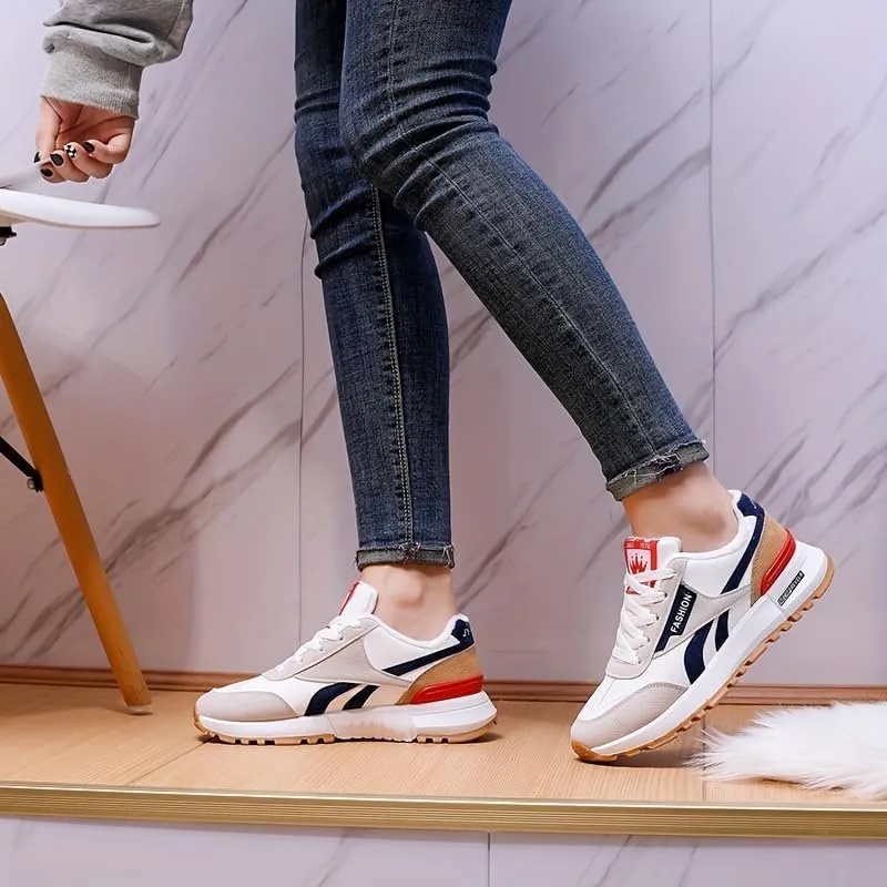 Warm and Lightweight Women's Fleece Lining Colorblock Sneakers with Soft Sole and Platform for Comfortable Walking