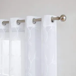 Warm Home Designs Pair of 2 Sheer White Faux-Linen Standard Size Curtain Panels with Beautiful White Color Stitched Leaf Embroidery. Each Grommet Drape is 54" (Width) x 84" (Length). M White 84"