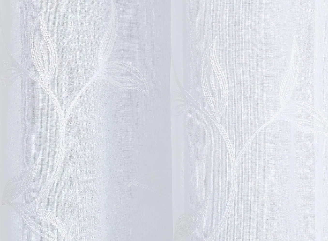 Warm Home Designs Pair of 2 Sheer White Faux-Linen Standard Size Curtain Panels with Beautiful White Color Stitched Leaf Embroidery. Each Grommet Drape is 54" (Width) x 84" (Length). M White 84"