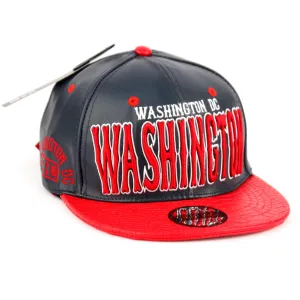 Washington DC Faux Leather Baseball City Cap with Snake Faux Leather Flat Brim
