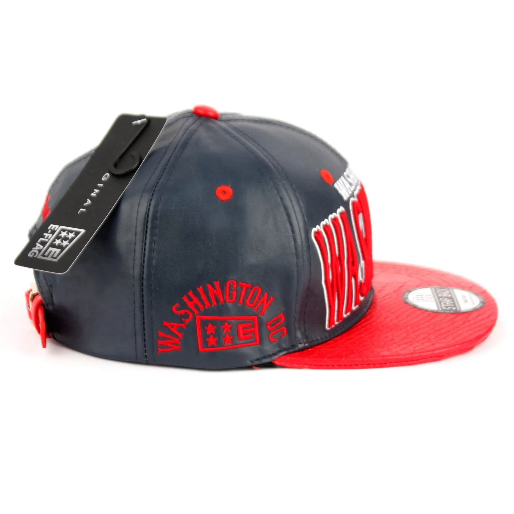 Washington DC Faux Leather Baseball City Cap with Snake Faux Leather Flat Brim