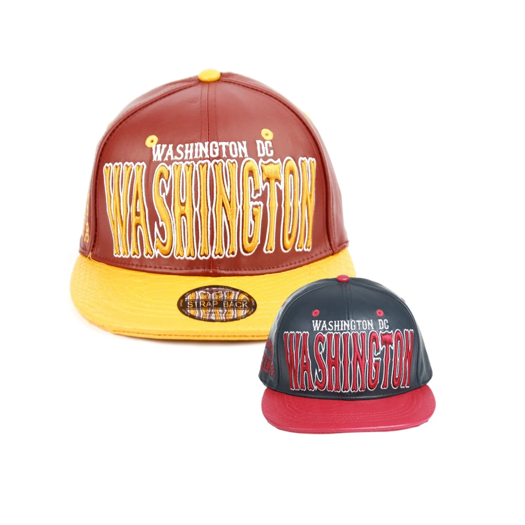 Washington DC Faux Leather Baseball City Cap with Snake Faux Leather Flat Brim