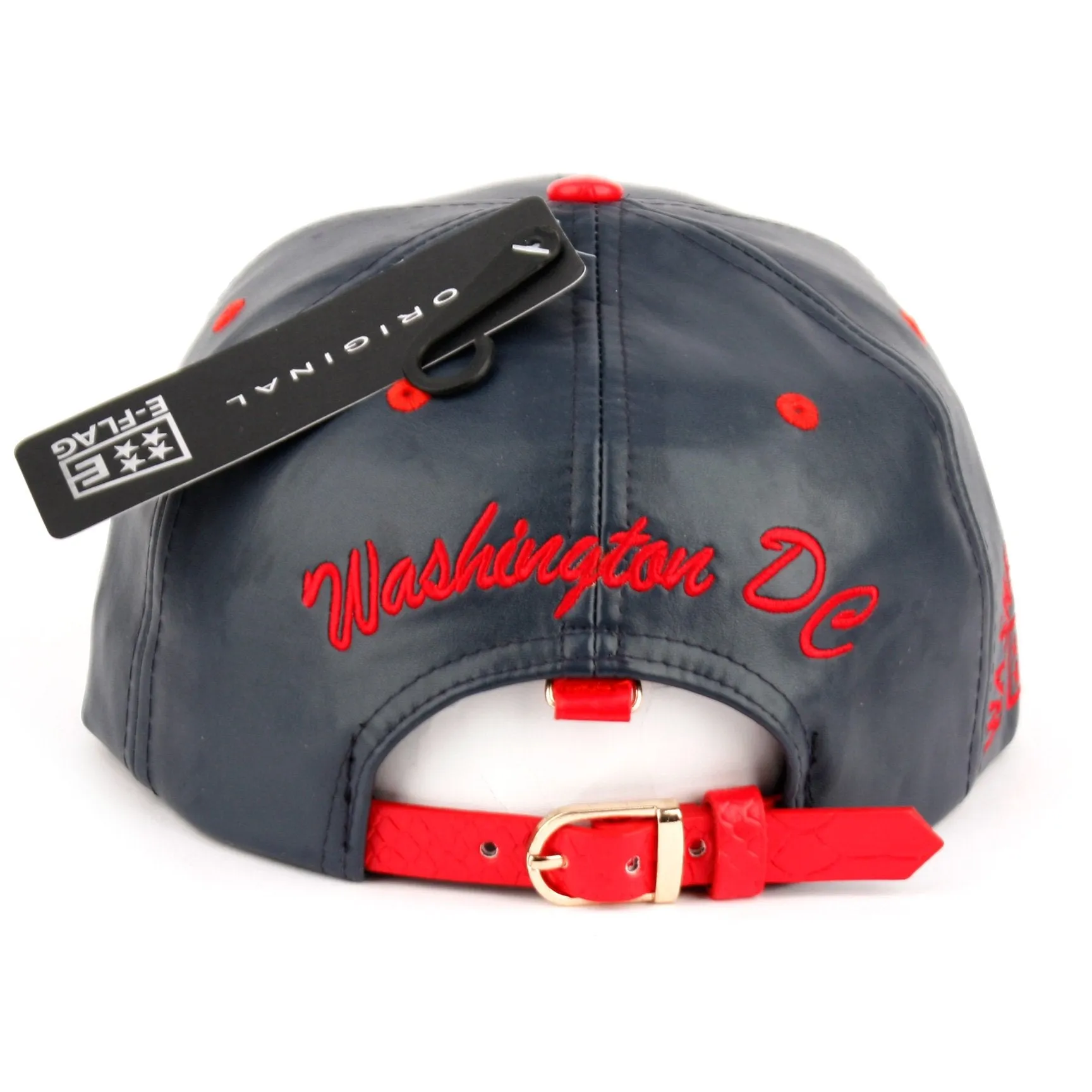 Washington DC Faux Leather Baseball City Cap with Snake Faux Leather Flat Brim