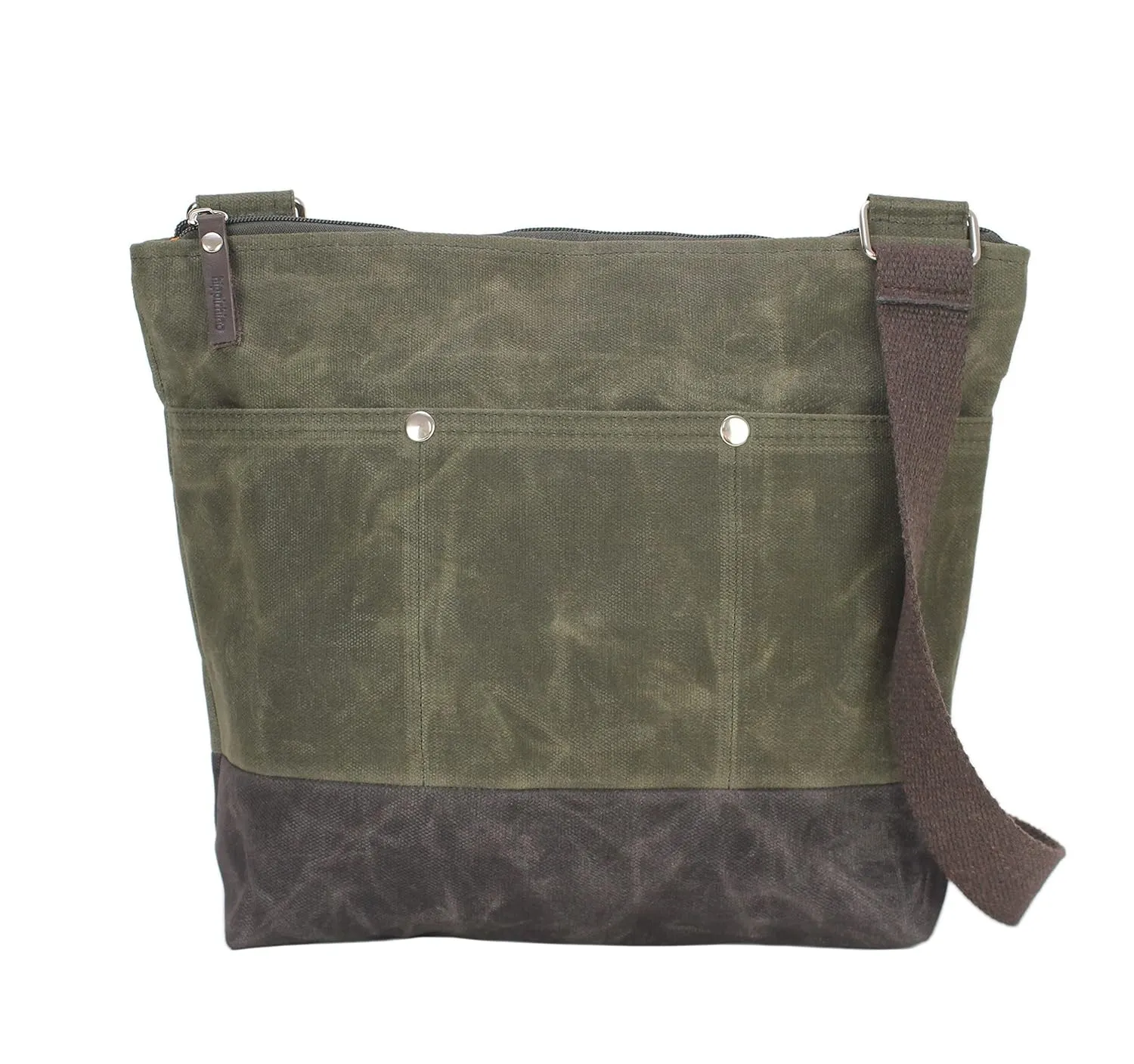 Waxed Canvas Tote Bag Crossbody Medium Daily Everyday Bag Two Color Bag Long Cotton Webbing Strap Minimalist Simply Multi Pockets Cute Bag