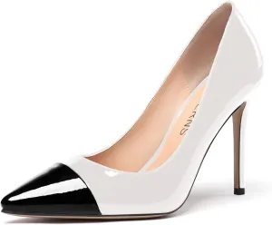 WAYDERNS Women's Pointed Toe Slip On Patent Leather Patchwork Stiletto High Heel Pumps Wedding Dress Shoes 4 Inch