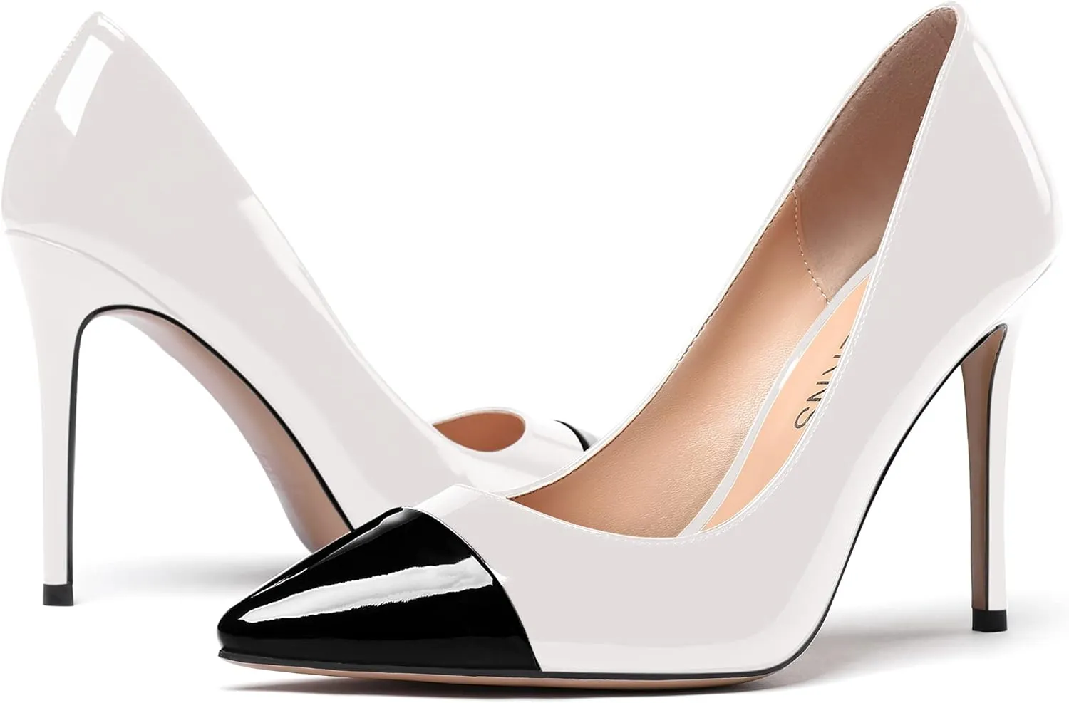 WAYDERNS Women's Pointed Toe Slip On Patent Leather Patchwork Stiletto High Heel Pumps Wedding Dress Shoes 4 Inch