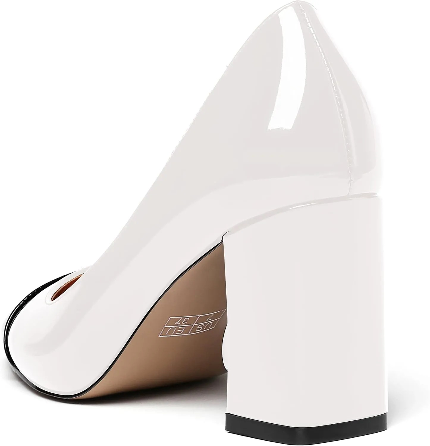 WAYDERNS Women's Square Toe Solid Slip On Patent Leather Patchwork Block High Heel Pumps 3 Inch