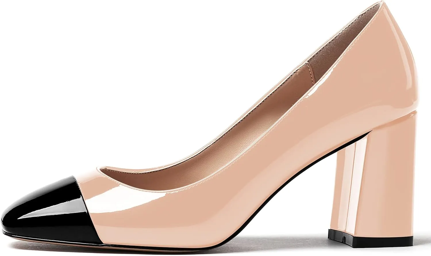 WAYDERNS Women's Square Toe Solid Slip On Patent Leather Patchwork Block High Heel Pumps 3 Inch