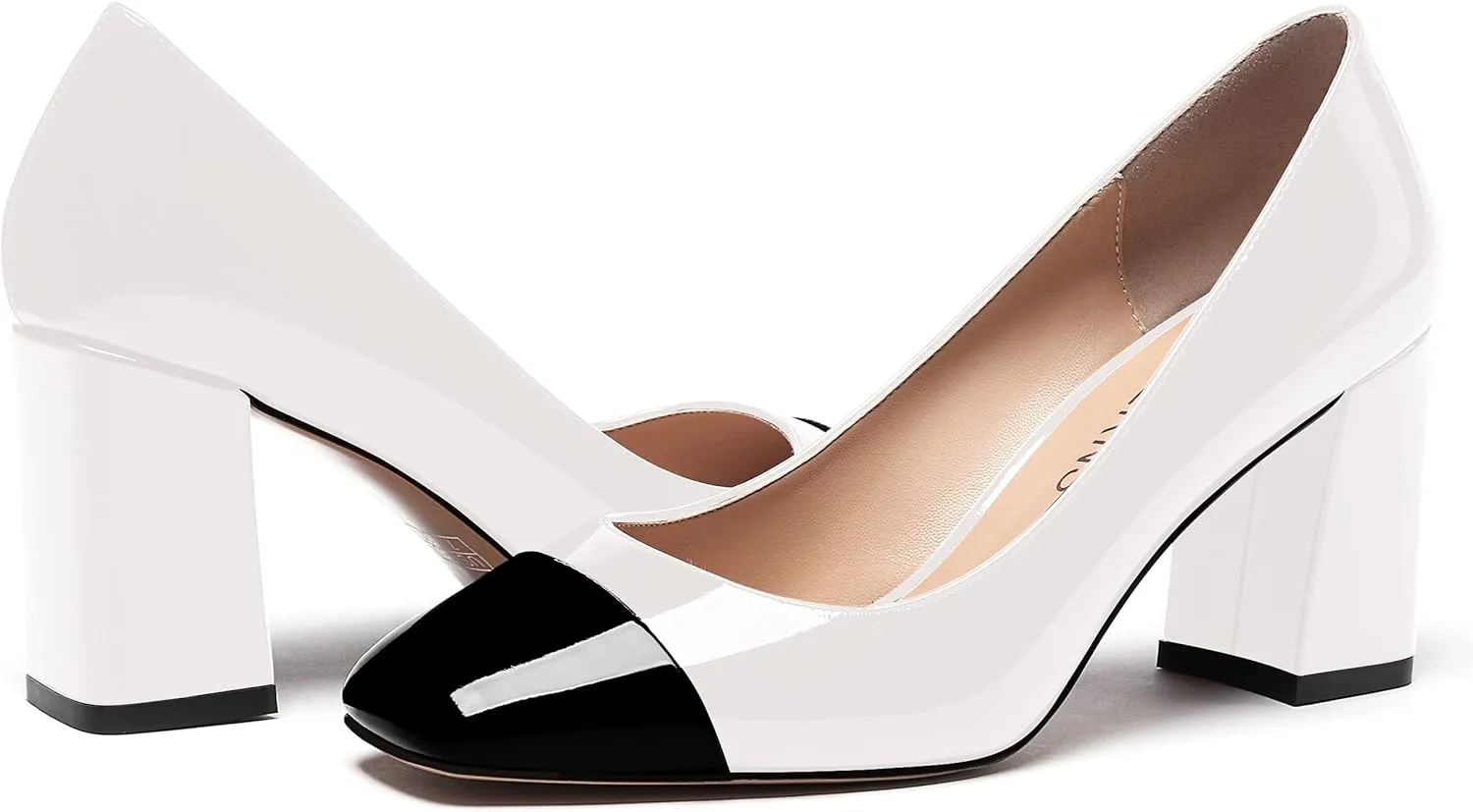 WAYDERNS Women's Square Toe Solid Slip On Patent Leather Patchwork Block High Heel Pumps 3 Inch