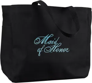 Wedding Accessories Black with Aqua Bridal Party Tote Bag, Maid of Honor, 12 by 14-Inch